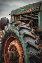 An Old Green Tractor Sitting In A Field. Suitable For Agricultural, Farming, Or Vintage-themed Projects