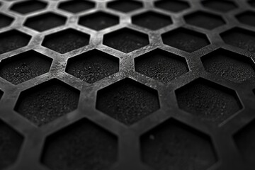Poster - A detailed close up of a metal surface covered in hexagons. Perfect for industrial or futuristic designs