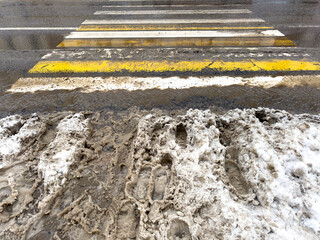 Wall Mural - Pedestrian crossing on the road covered with snow