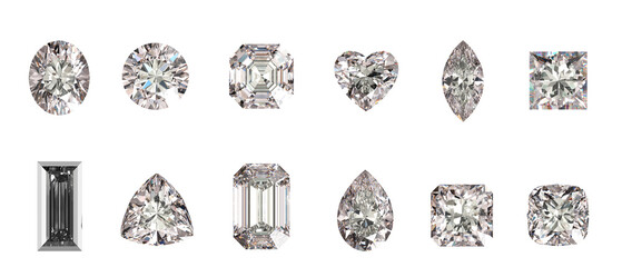 Poster - 3D rendering diamonds multiple type isolated background on top view 