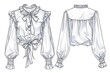 A simple line drawing of a blouse with delicate ruffles. Suitable for fashion illustrations or clothing design concepts