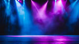 Fototapeta  - spotlight, Theater stage light background with spotlight illuminated the stage for opera performance. Stage lighting. Empty stage with bright colors backdrop decoration, Ai generated image 