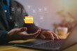 © Nirusmee - Document management system concept, businessman holding folder and document icon software, searching and managing files online document database, for efficient archiving and company data..