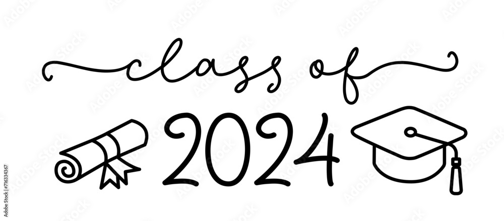 Стоковое векторное изображение «Class of 2024. Graduation logo with cap ...