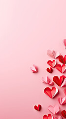 Wall Mural -  red origami paper hearts on pink color,