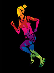 Sticker - Marathon Runner A Woman Start Running Action Cartoon Sport Graphic Vector