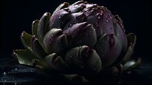 Fresh Artichoke With Water Splashes And Drops On Black Background