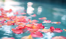 Flower Petals On A Pool Water Surface, Generative AI