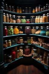 Wall Mural - Walk-in pantry showcasing an array of snacks and dry goods, Generative AI