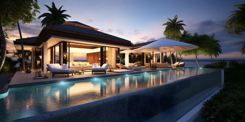 Wall Mural - Luxurious infinity pool villa