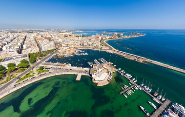 Bari, Italy. Embankment and port. Bari is a port city on the Adriatic coast, the capital of the southern Italian region of Apulia. Aerial view