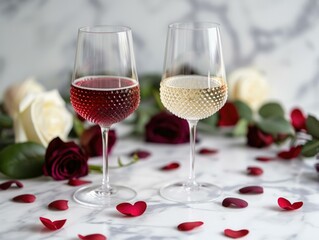 Canvas Print - Two wine glasses with red and white wine. Generative AI.