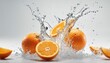 Delicious fresh orange with water splash over isolated white background
