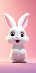 Poster - A white rabbit with big eyes and a pink background. Generative AI.