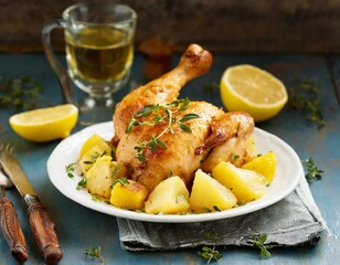 Wall Mural - Chicken with Lemon Confit Ground Potatoes
