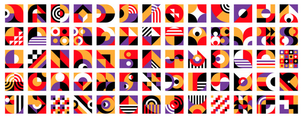 Aufkleber - Geometric abstract elements. Retro patterns set. Business presentation vintage composition, corporate identity modernism or brutalism vector pattern, artwork minimalism element or retro print