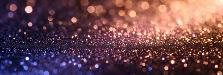 Poster - Abstract sparkling bokeh background with gradient from blue to warm golden tones, suitable for festive or holiday concepts