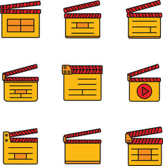Poster - cinema clapper icons set. outline set of cinema clapper vector icons thin line color flat on white