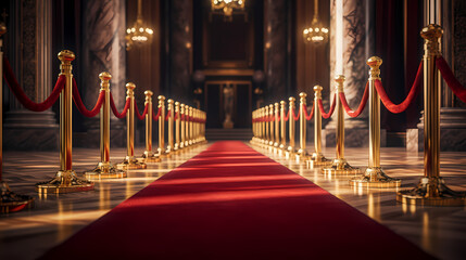 Wall Mural - Red carpet on the stairs on dark background, the way to glory, victory and success