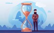 business Time vector illustration - Bearded businessman standing and looking at hourglass while time passes