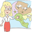 Woman anchorman weather channel vector illustration. Worldwide weather forecast concept