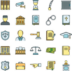 Poster - Public prosecutor icons set. Outline set of public prosecutor vector icons thin line color flat on white