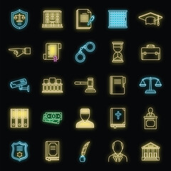 Poster - Public prosecutor icons set. Outline set of public prosecutor vector icons neon color on black