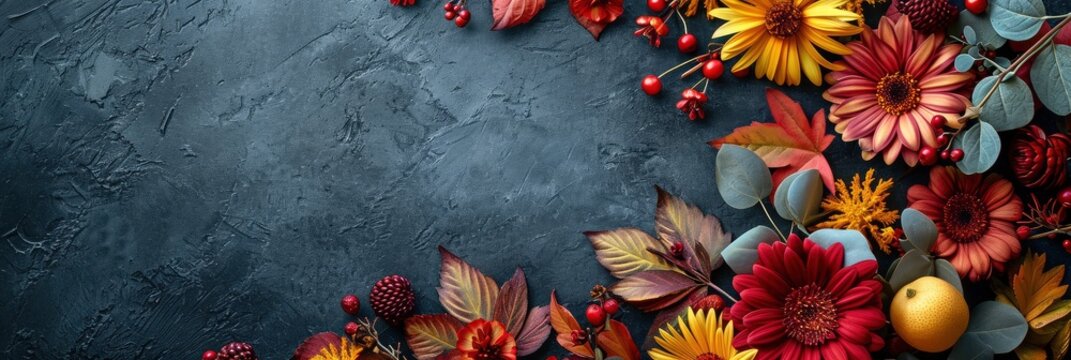Hello Autumn Chalkboard Flowers Close, Banner Image For Website, Background, Desktop Wallpaper