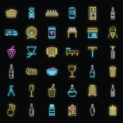 Poster - Modern winemaker icons set. Outline set of modern winemaker vector icons neon color on black