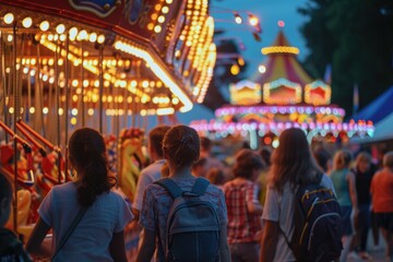 Wall Mural - A group of people enjoying a vibrant carnival atmosphere. Perfect for capturing the excitement and energy of a festive event