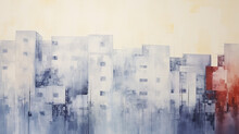 City, Line Of Houses, Street Art Work Painting In Impressionism Style, Light Background White And Blue Shade Design