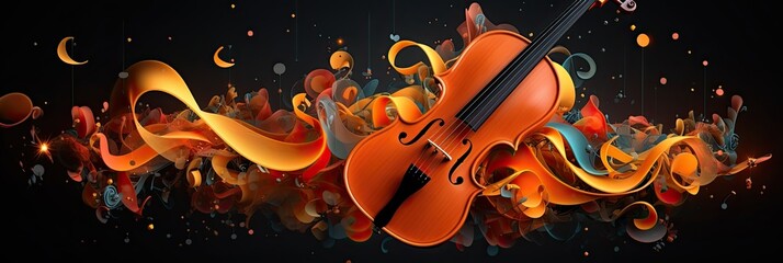 Aufkleber - Colorful retro abstraction of musical instruments, modern and abstract multicolor music background with fluid structure, violin and guitar, generative ai