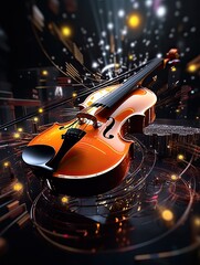 Poster - Colorful retro abstraction of musical instruments, modern and abstract multicolor music background with fluid structure, violin and guitar, generative ai
