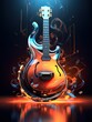 Colorful retro abstraction of musical instruments, modern and abstract multicolor music background with fluid structure, violin and guitar, generative ai