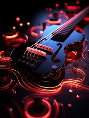 Poster - Colorful retro abstraction of musical instruments, modern and abstract multicolor music background with fluid structure, violin and guitar, generative ai