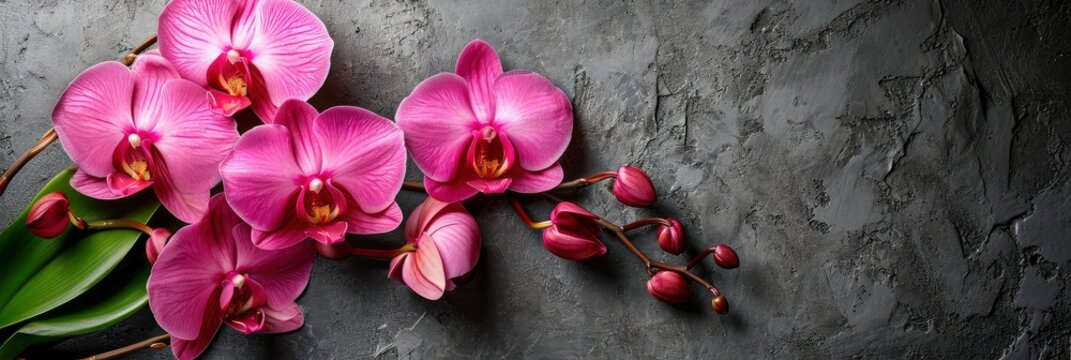 Pink Orchids Flowers On Grey Stone, Banner Image For Website, Background, Desktop Wallpaper