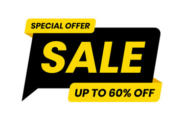 Wall Mural - Special offer sale up to 60 percent off. Black and yellow template on white background. Vector illustration