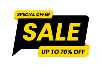 Wall Mural - Special offer sale up to 70 percent off. Black and yellow template on white background. Vector illustration