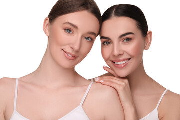 Canvas Print - Beautiful young women with healthy skin on white background