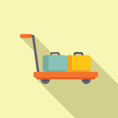 Poster - Cart bag icon flat vector. Airport service suitcase. Cabin indoor