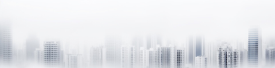 Wall Mural - architectural white urban background long narrow panoramic view, row of houses on white fog , blank design, urban concept