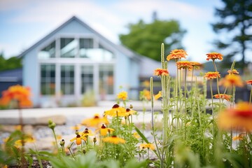 Canvas Print - glass house with surrounding wildflowers