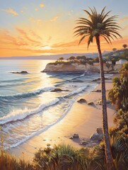 Wall Mural - Golden Hour Art: Timeless Mediterranean Coasts, Sunlit Beach and Golden Coast