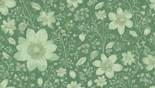Classic Wallpaper Seamless Retro Floral Pattern On Green Background