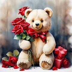 bear holding a rose