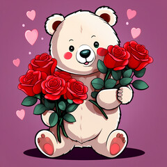 bear holding a rose