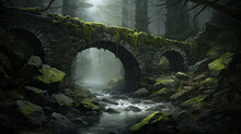 Centuries Old Stone Bridge Stretching Across A Turbulent River In The Heart Of A Dense
