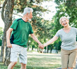 © Lumos sp - outdoor senior fitness woman man lifestyle active sport exercise healthy fit couple running jogging elderly mature having fun laughing talking together friend hug break