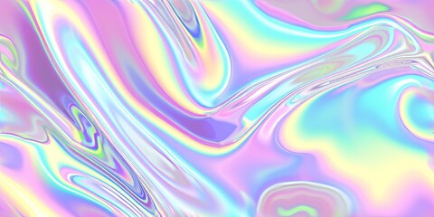 Aufkleber - Y2k aesthetic, chrome reflections, colorful curves.Holographic Fluid Colors Abstract. Swirling iridescent pastel hues in a fluid abstract design.