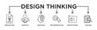 Design thinking process infographic banner web icon glyph silhouette with an icon of inspiration, empathy, ideation, implementation, prototyping, and testing